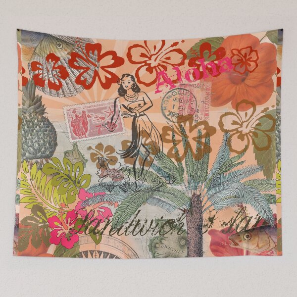 Item preview, Vintage Colorful Hawaii Tropical Flower Hula Collage designed and sold by antiqueart.