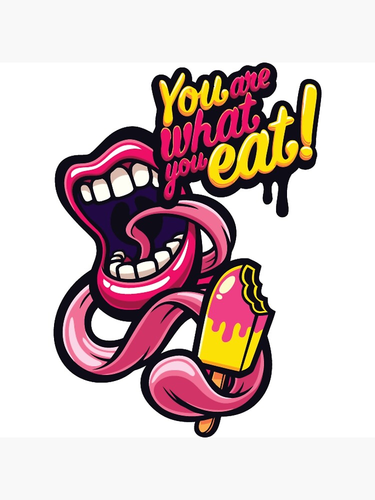 "Vector cartoon mouth and tongue eating ice cream; You are what you eat