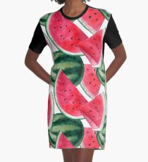 Juicy watermelon. Watercolor Tropical Fruit Graphic T-Shirt Dress