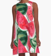 Juicy watermelon. Watercolor Tropical Fruit A-Line Dress