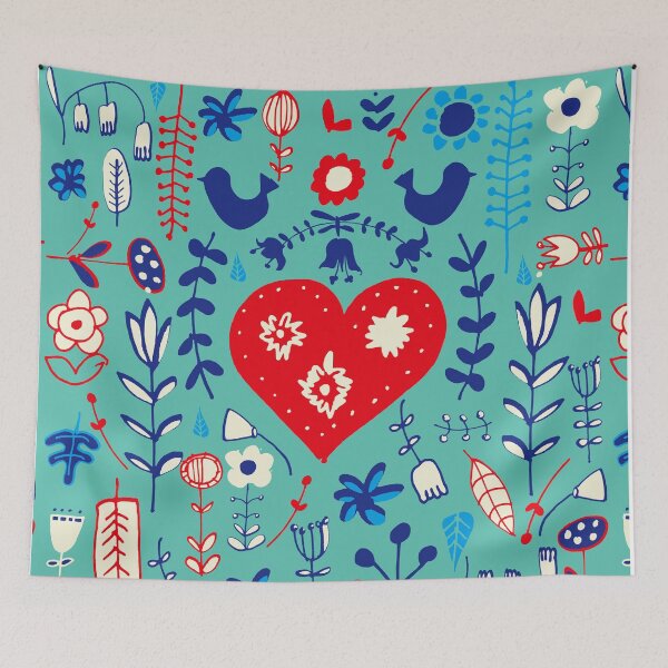 Item preview, Scandi folk floral aqua designed and sold by susycosta.
