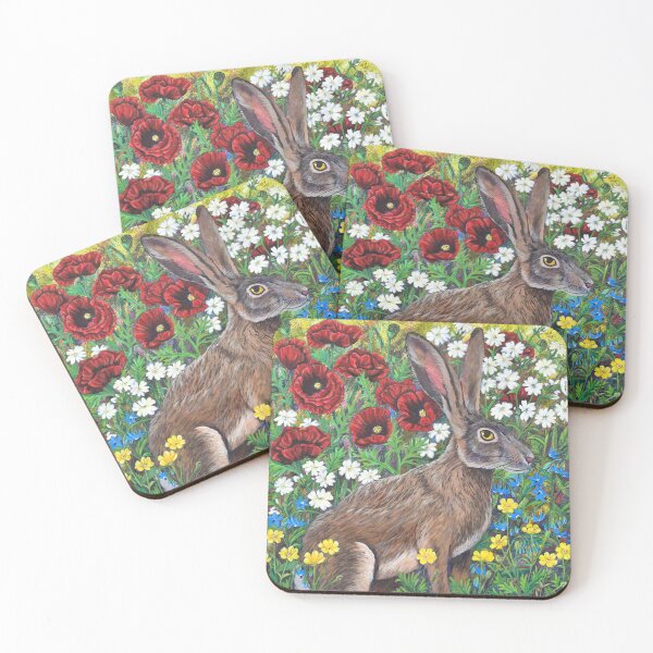 Item preview, Poppy Hare - campion - borage - buttercup - wildflowers designed and sold by Moorcatstudio.