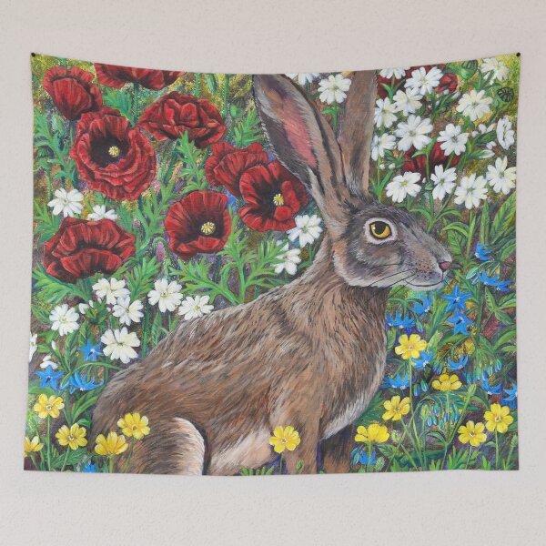 Item preview, Poppy Hare - campion - borage - buttercup - wildflowers designed and sold by Moorcatstudio.