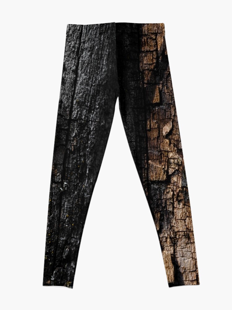 Alternate view of Cool Brown wood bark with yellow lichen pattern Leggings