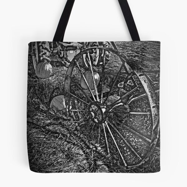 Item preview, Wagon Wheel Harvest On The Farm Monochrome Black and White designed and sold by adriturner.