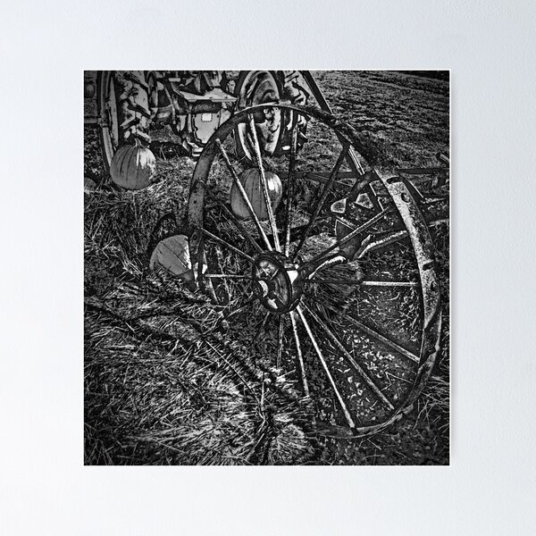 Item preview, Wagon Wheel Harvest On The Farm Monochrome Black and White designed and sold by adriturner.