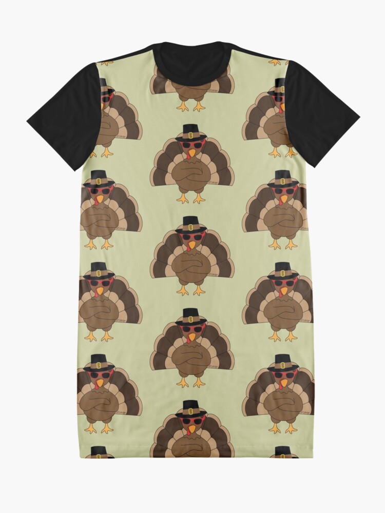 Alternate view of Cool Turkey with sunglasses Happy Thanksgiving Graphic T-Shirt Dress