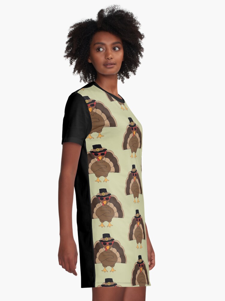 Alternate view of Cool Turkey with sunglasses Happy Thanksgiving Graphic T-Shirt Dress