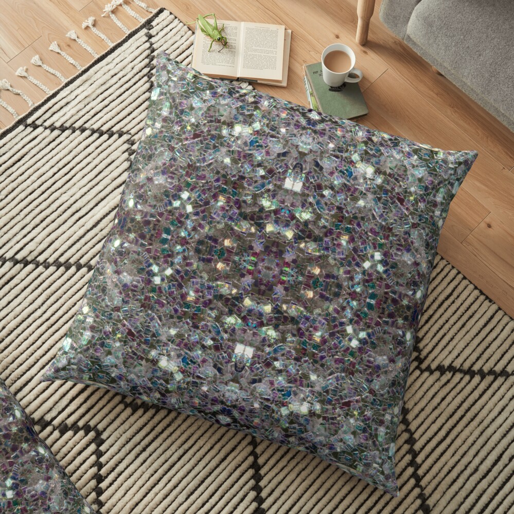 Sparkly colourful silver mosaic mandala Floor Pillow