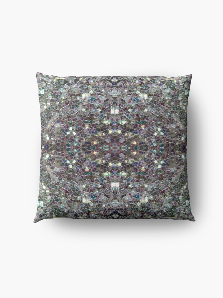 Alternate view of Sparkly colourful silver mosaic mandala Floor Pillow