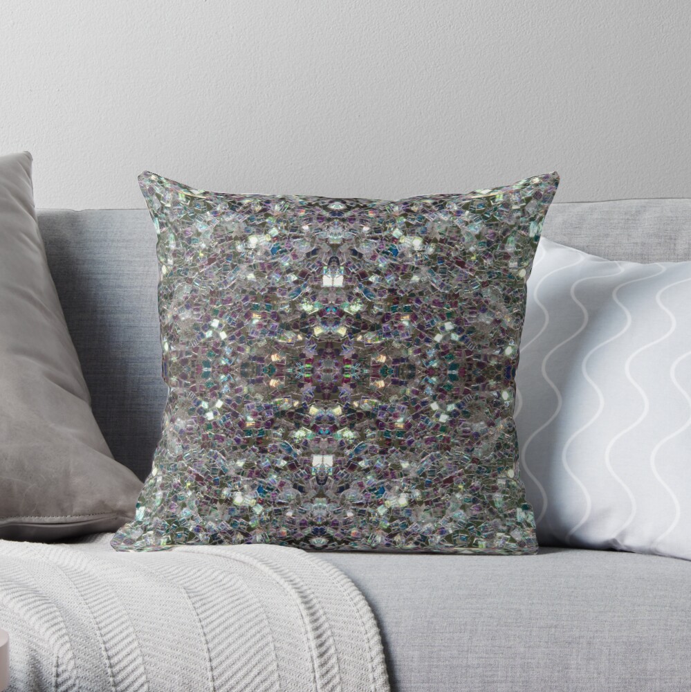 Sparkly colourful silver mosaic mandala Throw Pillow