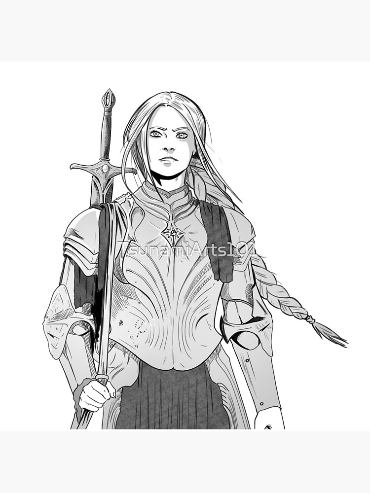 Thumbnail 3 of 3, Throw Pillow, Brave Knight Woman - Medieval Character Sketch - Manga style designed and sold by TsunamiArts101.