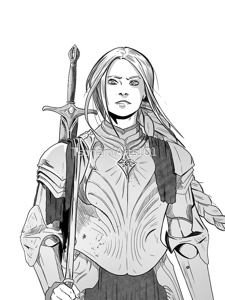 Thumbnail 5 of 5, Graphic T-Shirt, Brave Knight Woman - Medieval Character Sketch - Manga style designed and sold by TsunamiArts101.