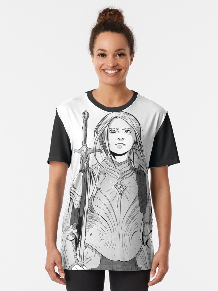 Thumbnail 2 of 5, Graphic T-Shirt, Brave Knight Woman - Medieval Character Sketch - Manga style designed and sold by TsunamiArts101.