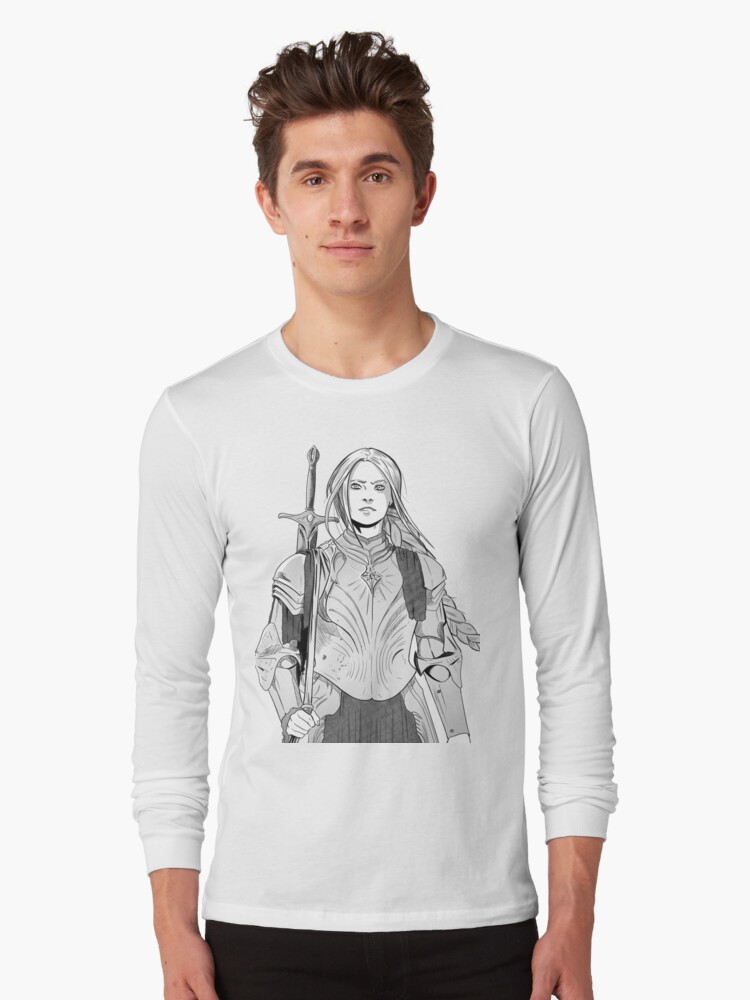 Thumbnail 1 of 5, Long Sleeve T-Shirt, Brave Knight Woman - Medieval Character Sketch - Manga style designed and sold by TsunamiArts101.