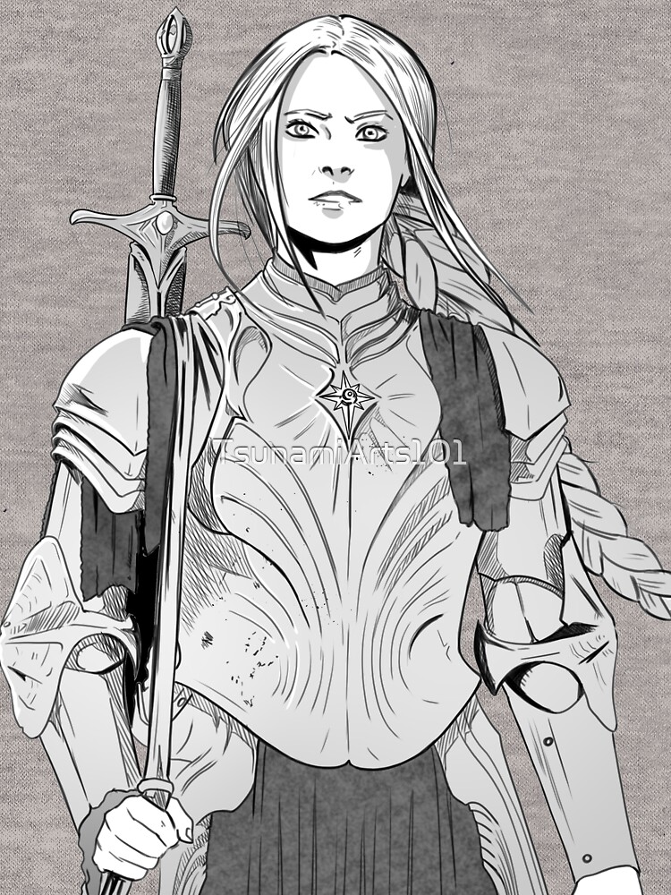 Thumbnail 5 of 5, Lightweight Hoodie, Brave Knight Woman - Medieval Character Sketch - Manga style designed and sold by TsunamiArts101.