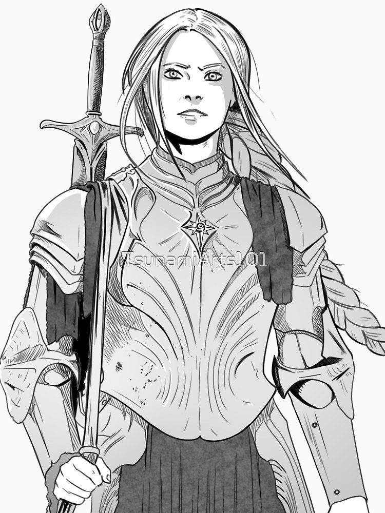 Thumbnail 3 of 3, Baseball ¾ Sleeve T-Shirt, Brave Knight Woman - Medieval Character Sketch - Manga style designed and sold by TsunamiArts101.