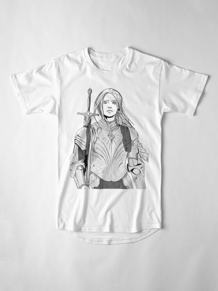 Thumbnail 4 of 5, Long T-Shirt, Brave Knight Woman - Medieval Character Sketch - Manga style designed and sold by TsunamiArts101.