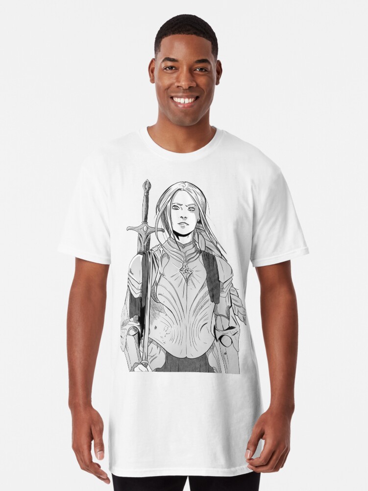 Thumbnail 1 of 5, Long T-Shirt, Brave Knight Woman - Medieval Character Sketch - Manga style designed and sold by TsunamiArts101.