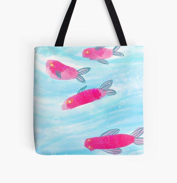 Peces rosas nadando Bolsa estampada de tela