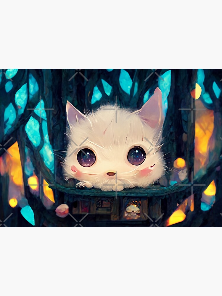 Cute Fluffy White Kawaii Anime Style Magical Eyes Anime Cat