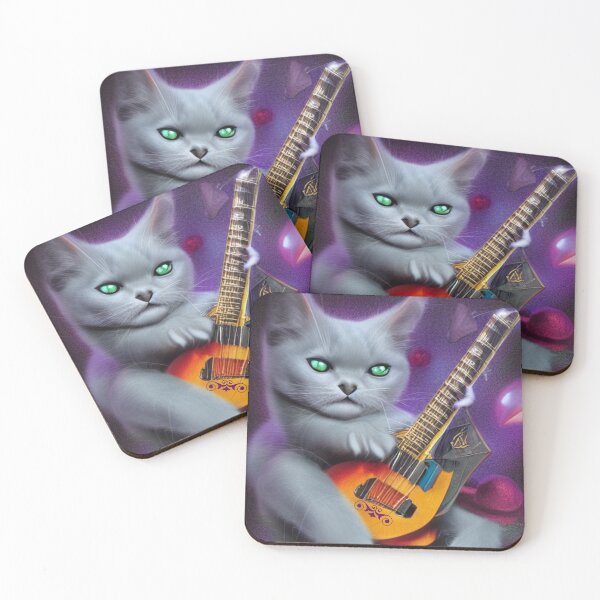 Item preview, Whimsical white cat playing guitar designed and sold by Sweet-A-Dsignz.