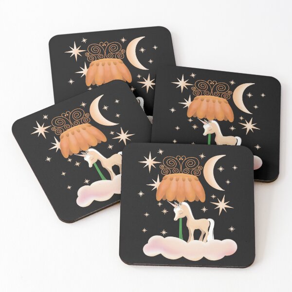 Item preview, Cute Unicorn Fjord Horse sleeping on a Cloud with Moon, Stars and orange Flower, Fjordicon designed and sold by cuteunicornshop.