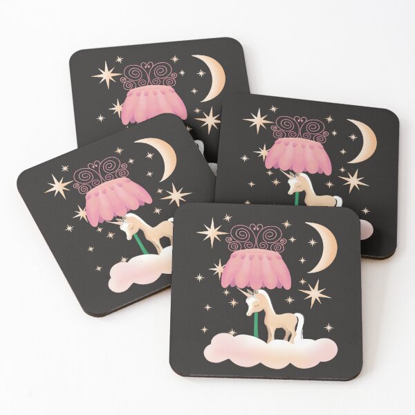 Item preview, Cute Unicorn Fjord Horse sleeping on a Cloud with Moon, Stars and pink Flower Fjordicon designed and sold by cuteunicornshop.