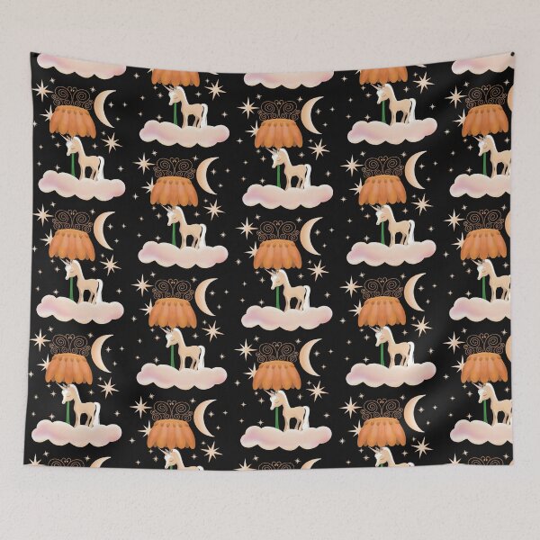 Item preview, Cute Unicorn Fjord Horse sleeping on a Cloud with Moon, Stars and orange Flower, Fjordicon designed and sold by cuteunicornshop.