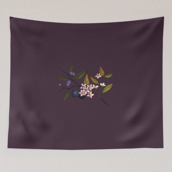 Item preview, Blackthorn Prunus spinosa sloe flowers and fruit designed and sold by he-xie.