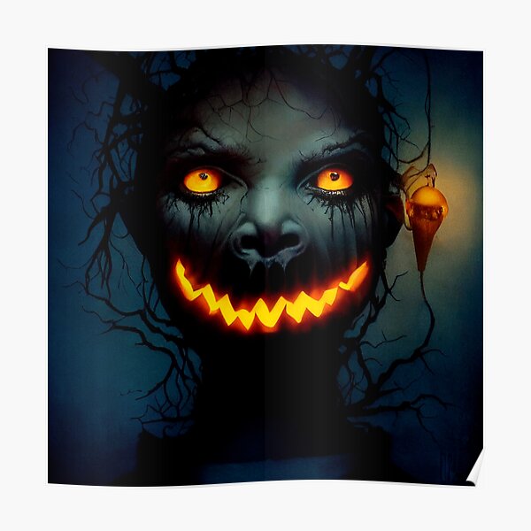 "Scary Halloween characters with horror faces" Poster for Sale by