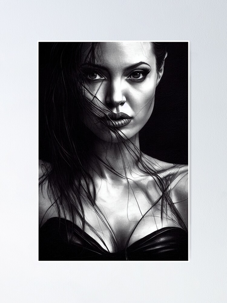 Black And White Portrait Of Angelina Jolie Poster For Sale By