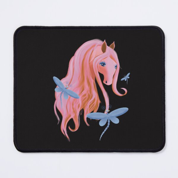 Item preview, Colorful pink Horse with blue flying Dragonflies designed and sold by cuteunicornshop.