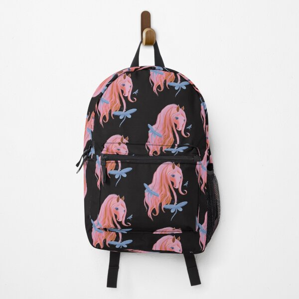 Item preview, Colorful pink Horse with blue flying Dragonflies designed and sold by cuteunicornshop.