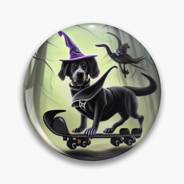 Item preview, Whimsical moon witch dog riding skateboard designed and sold by Sweet-A-Dsignz.