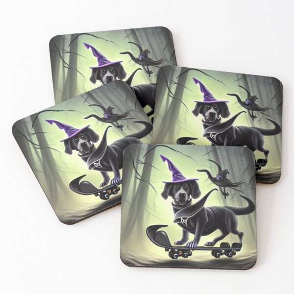 Item preview, Whimsical moon witch dog riding skateboard designed and sold by Sweet-A-Dsignz.