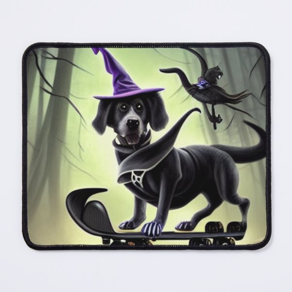 Item preview, Whimsical moon witch dog riding skateboard designed and sold by Sweet-A-Dsignz.