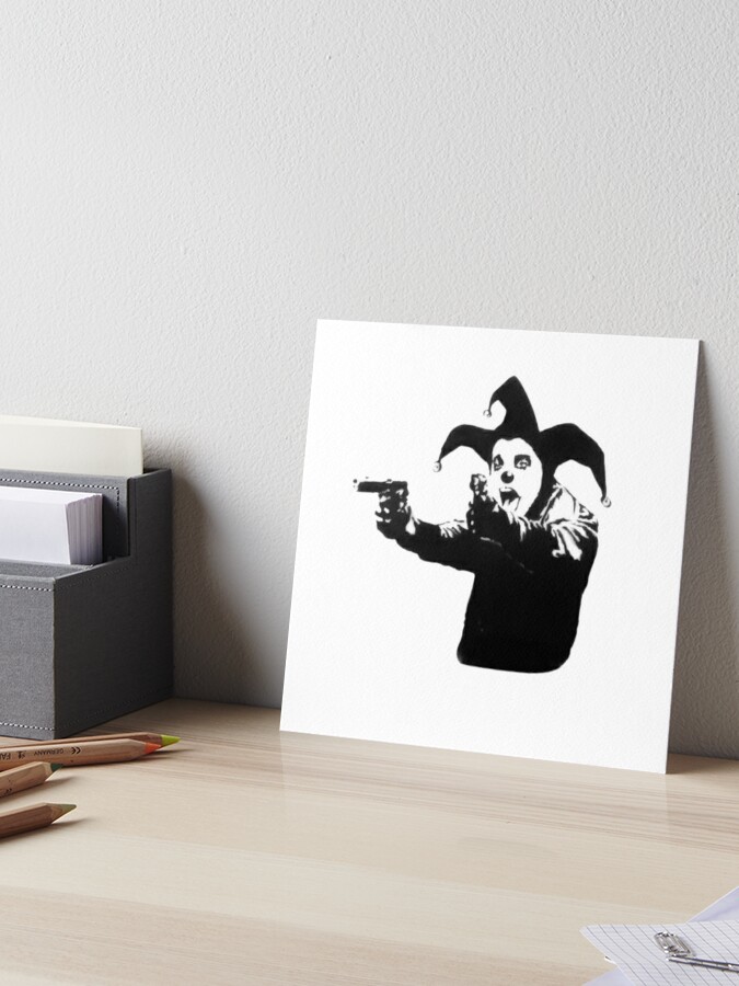 Banksy shouting clown, jester with guns | Art Board Print