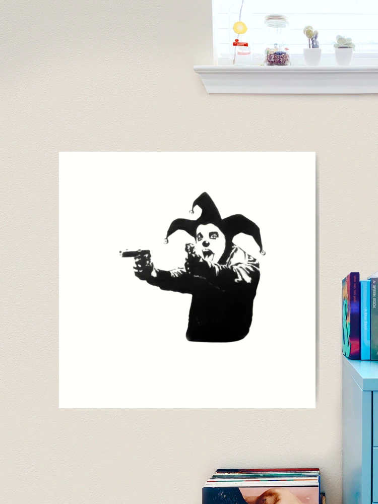 Banksy shouting clown, jester with guns | Art Print