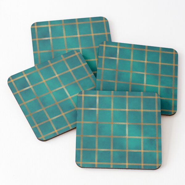 Item preview, Teal and Black Pattern of Gold Plaid Squares designed and sold by LDTreasures.