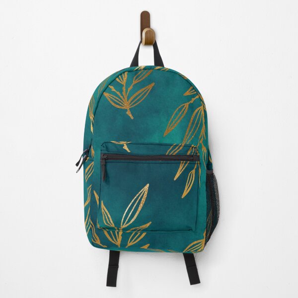 Item preview, Teal and Black Pattern of Gold Stem with Leaves designed and sold by LDTreasures.