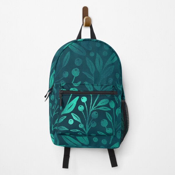 Item preview, Teal and Black Pattern of Leaves and Berries designed and sold by LDTreasures.