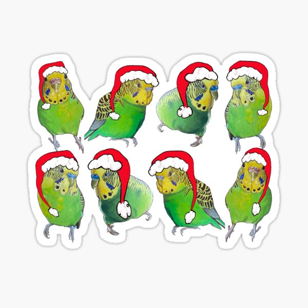 Budgie Flock, green Christmas Sticker