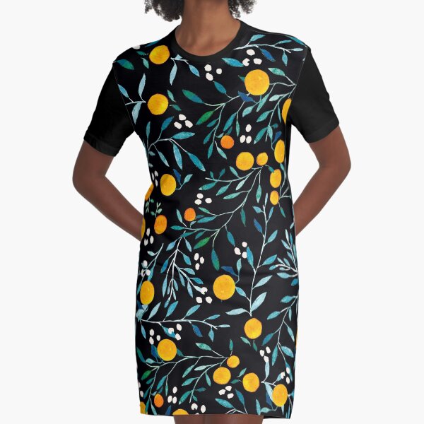 Oranges on Black Graphic T-Shirt Dress