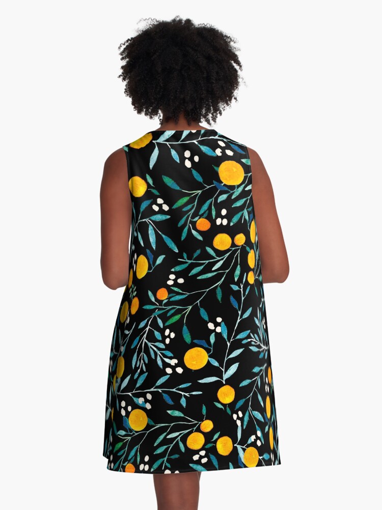 Thumbnail 3 of 4, A-Line Dress, Oranges on Black designed and sold by artiisan.