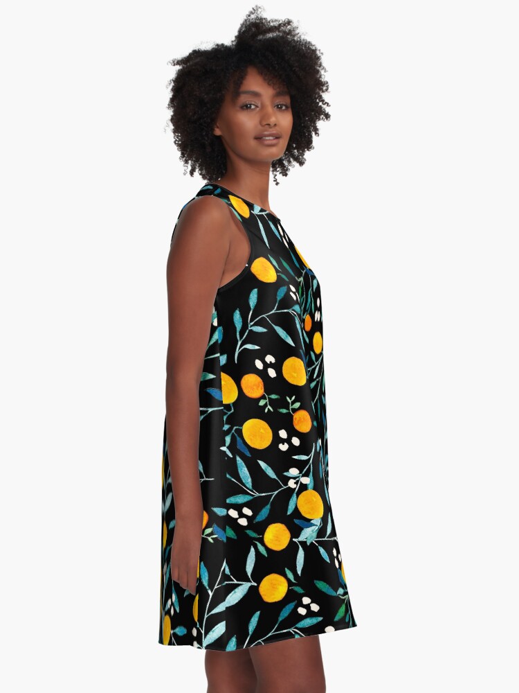 Alternate view of Oranges on Black A-Line Dress
