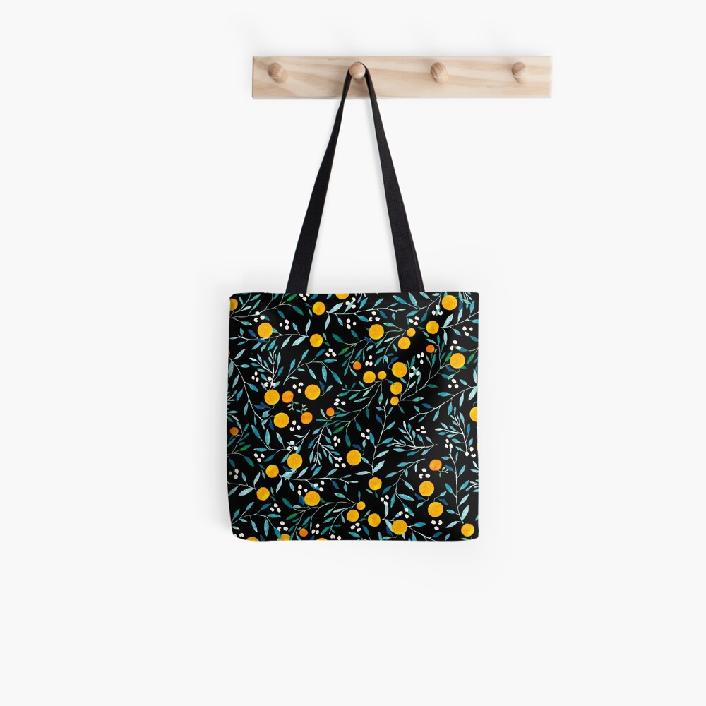 Oranges on Black Tote Bag