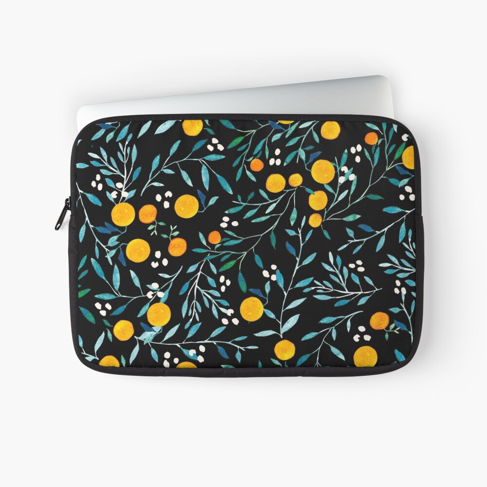 Discover Oranges on Black Watercolor Laptop Sleeves