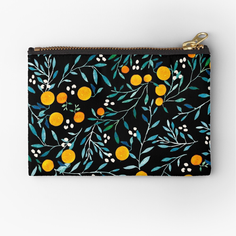 Oranges on Black Zipper Pouch