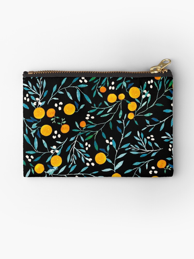 Thumbnail 1 of 4, Zipper Pouch, Oranges on Black designed and sold by Iisa Nuorttila.